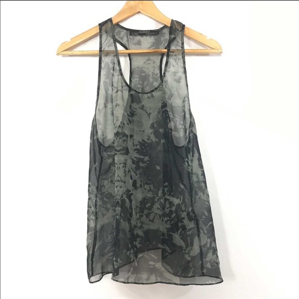 Allsaints Mono Print Vest Sheer Top Size US 8